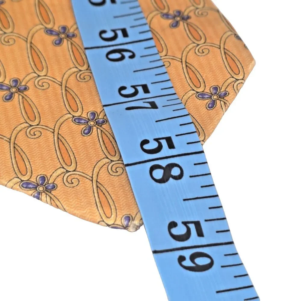 Faberge 100% Silk Tie D No. 086 Handmade in USA‎ Gold & Orange with Blue Flowers